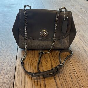 Coach Gray Leather Turn-Lock Chain Shoulder Bag